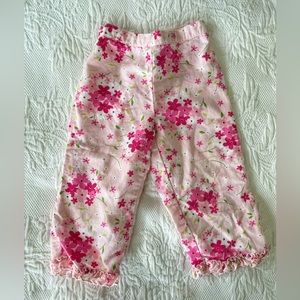 Vintage Gymboree Pink and Green Floral Linen Pants w/ Ruffle Size Large 5 years